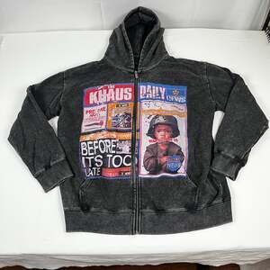 Acid Wash Gray Graphic Full-Zip Up Hoodie - M